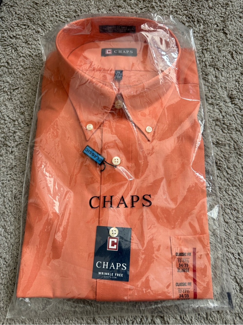 Chaps Men’s Orange Button-Down Dress Shirt - Classic Fit